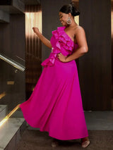 AOMEIDRESS plus size formal wedding guest dresses one shoulder ruffle a line dress

