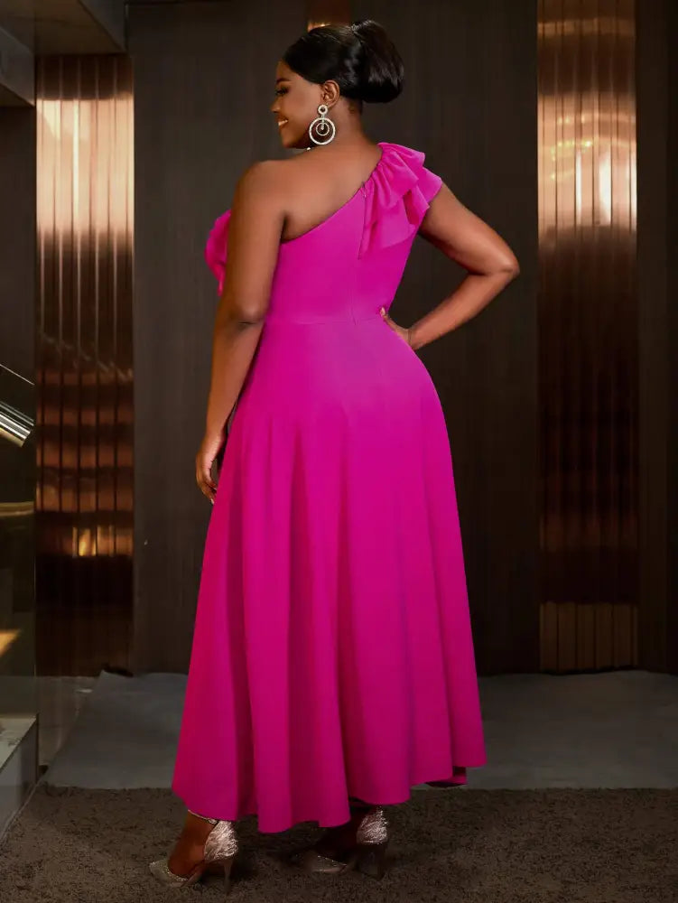 AOMEIDRESS plus size formal wedding guest dresses one shoulder pleated a line gown

