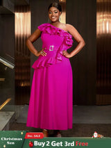 AOMEIDRESS plus size formal wedding guest dresses one shoulder ruffle a line gown

