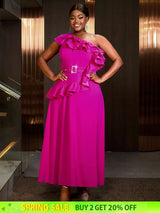 AOMEIDRESS plus size formal wedding guest dresses one shoulder ruffle a line gown

