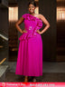 AOMEIDRESS plus size formal wedding guest dresses one shoulder ruffle a line gown

