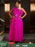 AOMEIDRESS plus size formal wedding guest dresses one shoulder ruffle a line gown

