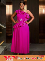 AOMEIDRESS plus size formal wedding guest dresses one shoulder ruffle a line gown

