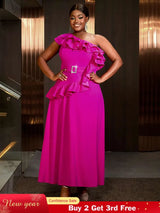 AOMEIDRESS plus size formal wedding guest dresses one shoulder ruffle a line gown

