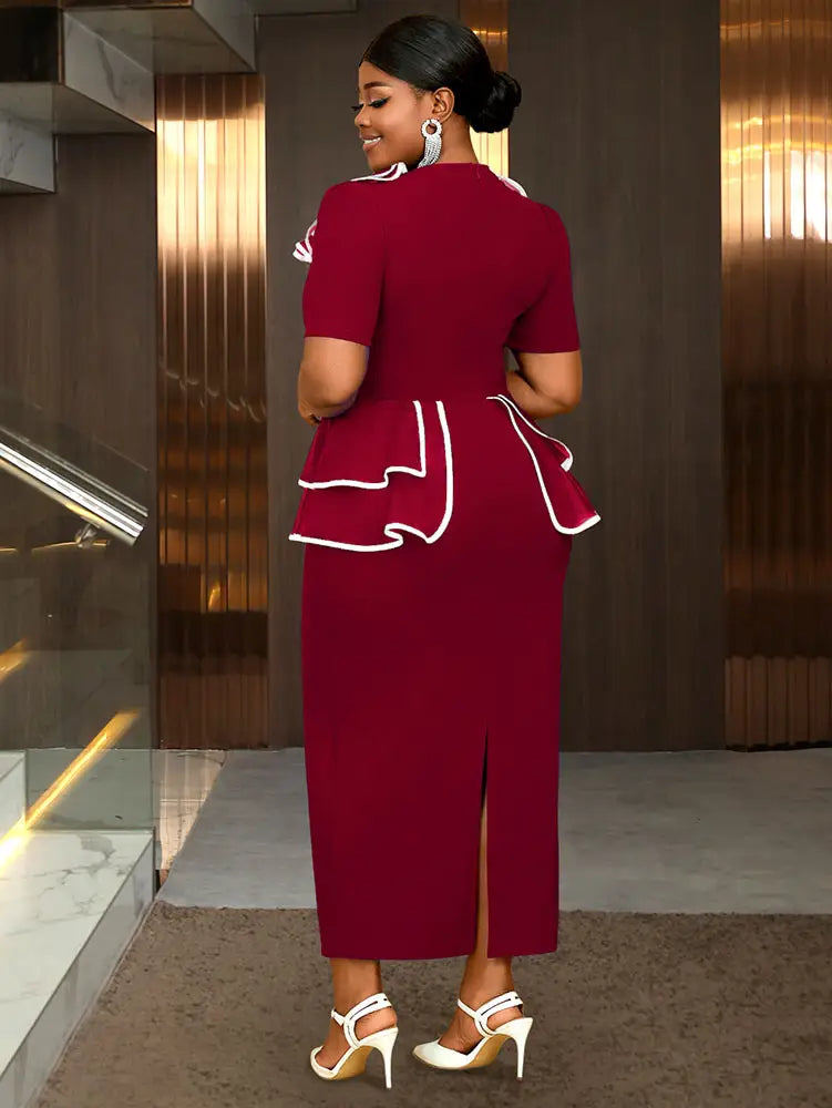 AOMEIDRESS Plus Size Party Dresses Ruffles Peplum Belly Cover Wedding Guest Gowns