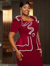 AOMEIDRESS Plus Size Party Dresses Ruffles Peplum Belly Cover Wedding Guest Gowns