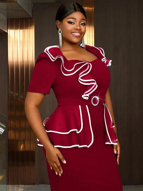 AOMEIDRESS Plus Size Party Dresses Ruffles Peplum Belly Cover Wedding Guest Gowns