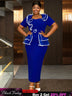 AOMEIDRESS Plus Size Party Dresses Ruffles Peplum Belly Cover Wedding Guest Gowns Blue / S