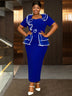AOMEIDRESS Plus Size Party Dresses Ruffles Peplum Belly Cover Wedding Guest Gowns Blue / S