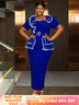 AOMEIDRESS Plus Size Party Dresses Ruffles Peplum Belly Cover Wedding Guest Gowns Blue / S
