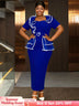 AOMEIDRESS Plus Size Party Dresses Ruffles Peplum Belly Cover Wedding Guest Gowns Blue / S