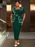 AOMEIDRESS Plus Size Party Dresses Ruffles Peplum Belly Cover Wedding Guest Gowns DarkGreen / S