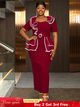 AOMEIDRESS Plus Size Party Dresses Ruffles Peplum Belly Cover Wedding Guest Gowns Wine / S