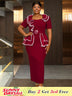 AOMEIDRESS Plus Size Party Dresses Ruffles Peplum Belly Cover Wedding Guest Gowns Wine / S