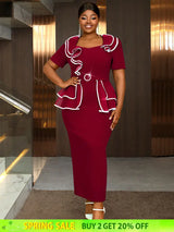 AOMEIDRESS Plus Size Party Dresses Ruffles Peplum Belly Cover Wedding Guest Gowns Wine / S