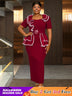AOMEIDRESS Plus Size Party Dresses Ruffles Peplum Belly Cover Wedding Guest Gowns Wine / S