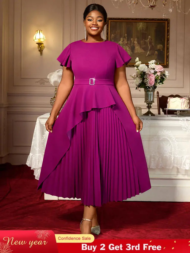 AOMEIDRESS Plus Size Peplum Dress Church Dresses for Woman 2025 Grace Purple / S