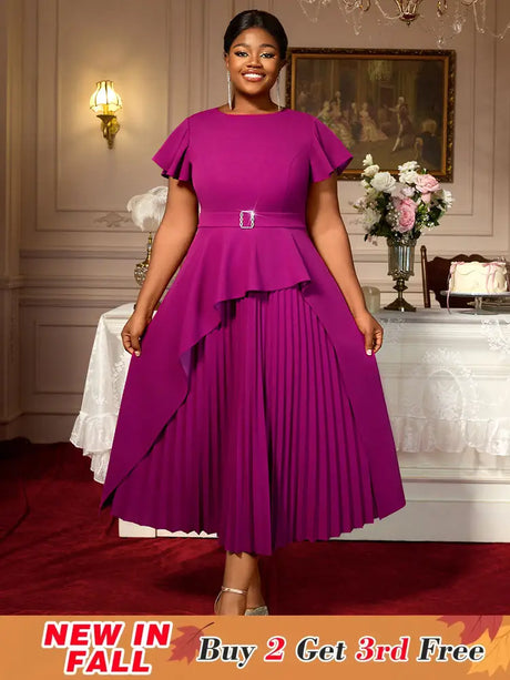 AOMEIDRESS Plus Size Peplum Dress Church Dresses for Woman 2025 Grace Purple / S
