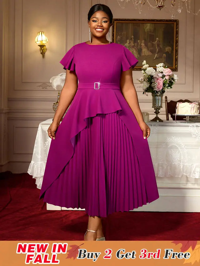 AOMEIDRESS Plus Size Peplum Dress Church Dresses for Woman 2025 Grace Purple / S