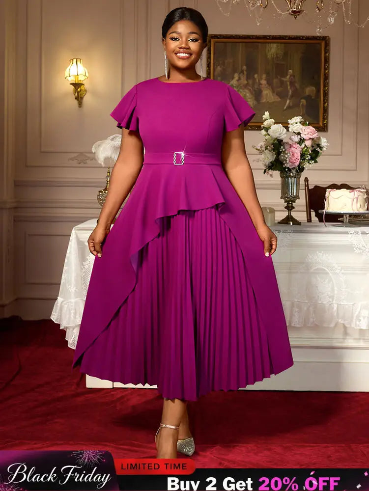 AOMEIDRESS Plus Size Peplum Dress Church Dresses for Woman 2025 Grace Purple / S