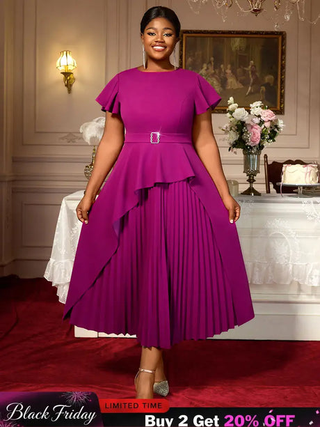 AOMEIDRESS Plus Size Peplum Dress Church Dresses for Woman 2025 Grace Purple / S