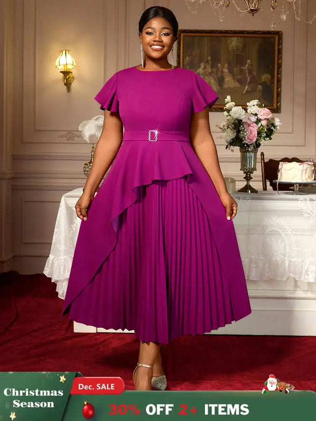 AOMEIDRESS Plus Size Peplum Dress Church Dresses for Woman 2025 Grace Purple / S