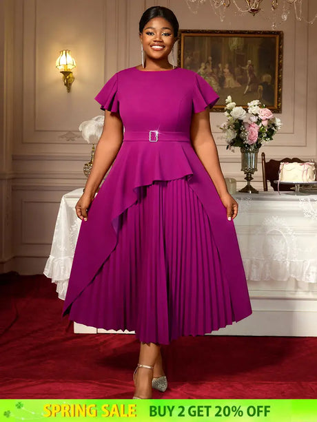 AOMEIDRESS Plus Size Peplum Dress Church Dresses for Woman 2025 Grace Purple / S