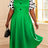 AOMEIDRESS Polka Dot A Line Dress Colorblock Turn Down Collar Button - Green / L
