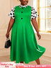 AOMEIDRESS Polka Dot A Line Dress Colorblock Turn Down Collar Button - Green / L