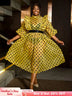 AOMEIDRESS Polka Dot Mesh See Through Dresses Ruffles Puff Sleeves Yellow / 0XL