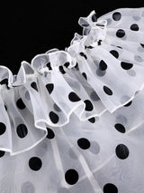 AOMEIDRESS Polka Dot Sheer Tops Off The Shoulder Ruffle Waist Lace Up