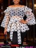 AOMEIDRESS Polka Dot Sheer Tops Off The Shoulder Ruffle Waist Lace Up - White / S