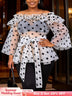 AOMEIDRESS Polka Dot Sheer Tops Off The Shoulder Ruffle Waist Lace Up - White / S