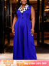 AOMEIDRESS Polka Dot Splicing Jumpsuits Turn Down Collar Sleeveless - Blue / L