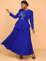 AOMEIDRESS Pretty Church Dresses Blue Pleated Flower Dress