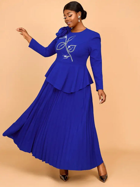 AOMEIDRESS Pretty Church Dresses Blue Pleated Flower Dress