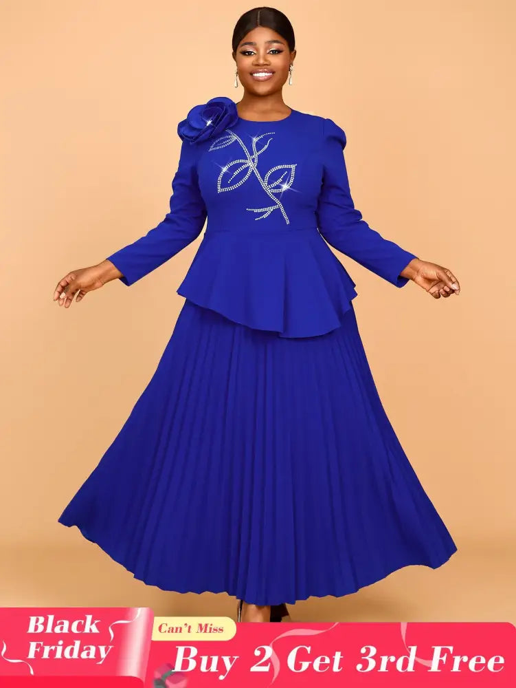 AOMEIDRESS Pretty Church Dresses Blue Pleated Flower Dress S / Blue