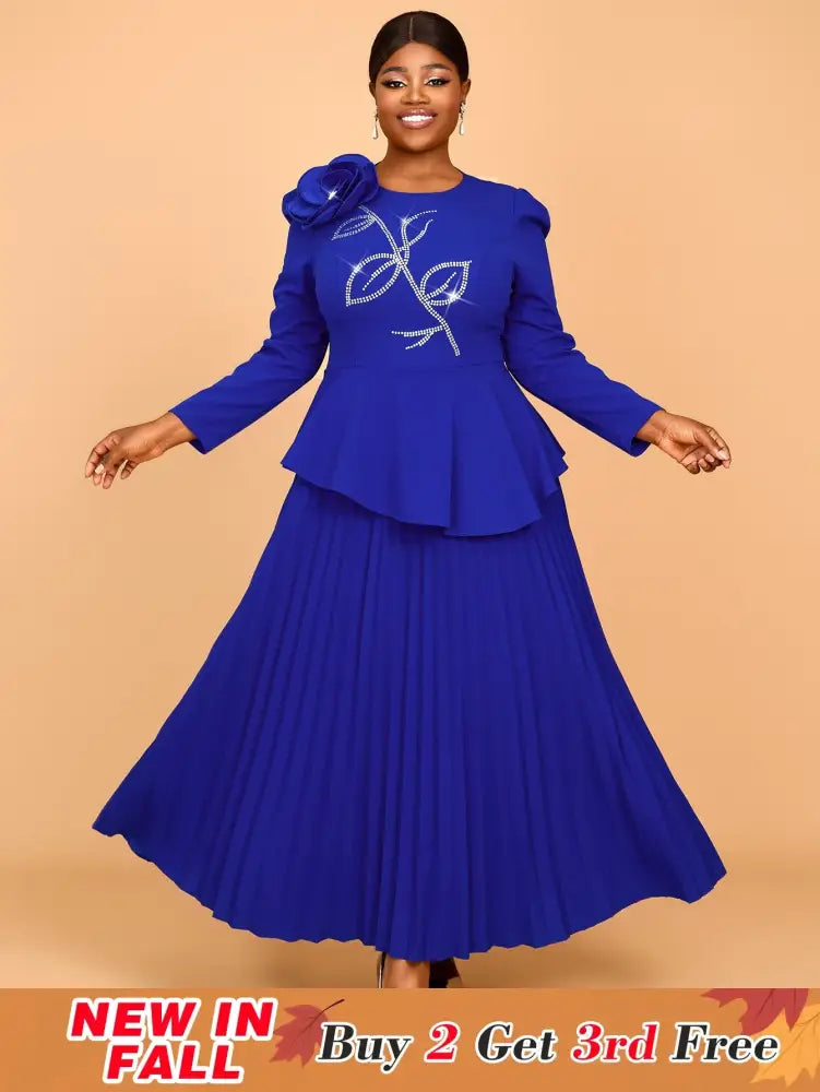 AOMEIDRESS Pretty Church Dresses Blue Pleated Flower Dress S / Blue