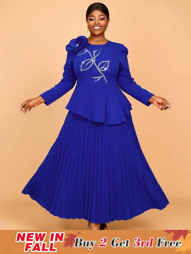 AOMEIDRESS Pretty Church Dresses Blue Pleated Flower Dress S / Blue