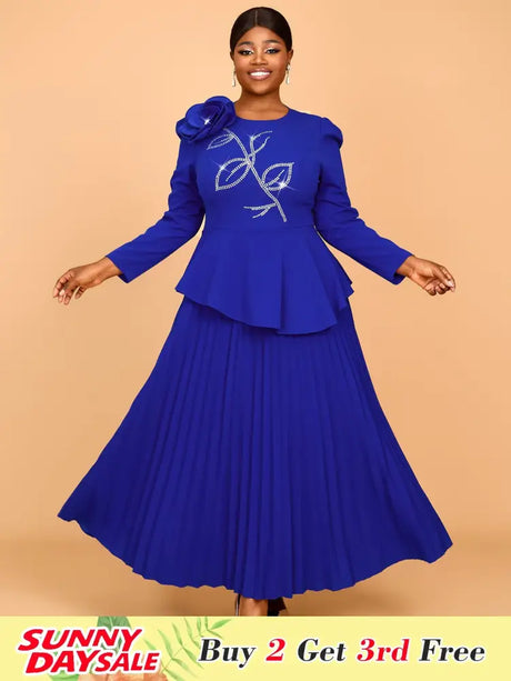 AOMEIDRESS Pretty Church Dresses Blue Pleated Flower Dress S / Blue