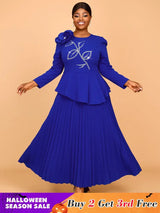 AOMEIDRESS Pretty Church Dresses Blue Pleated Flower Dress S / Blue