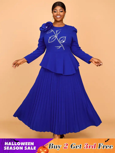 AOMEIDRESS Pretty Church Dresses Blue Pleated Flower Dress S / Blue