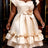 AOMEIDRESS Princess Dress Sweetheart Neck Short Sleeve Ruffle Layered - champagne / S
