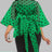 AOMEIDRESS Printed Polka Dot Sheer Blouses Half High Collar 3/4 Sleeves Peplum Waist Belt Green / S