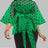 AOMEIDRESS Printed Polka Dot Sheer Blouses Half High Collar 3/4 Sleeves Peplum Waist Belt Green / S