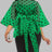 AOMEIDRESS Printed Polka Dot Sheer Blouses Half High Collar 3/4 Sleeves Peplum Waist Belt Green / S