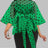AOMEIDRESS Printed Polka Dot Sheer Blouses Half High Collar 3/4 Sleeves Peplum Waist Belt Green / S