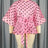 AOMEIDRESS Printed Polka Dot Sheer Blouses Half High Collar 3/4 Sleeves Peplum Waist Belt Pink / S