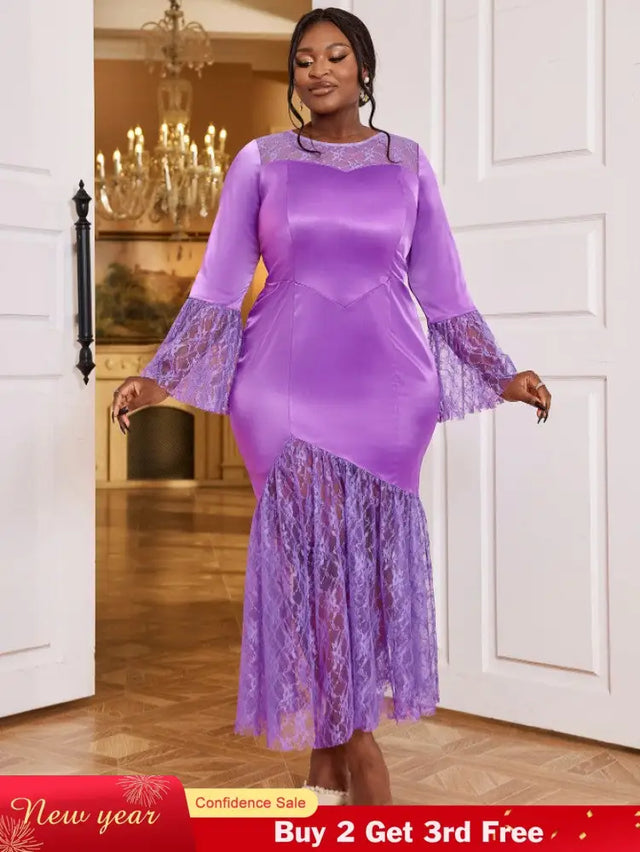 purple o neck maxi dresses for women