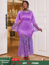purple o neck maxi dresses for women